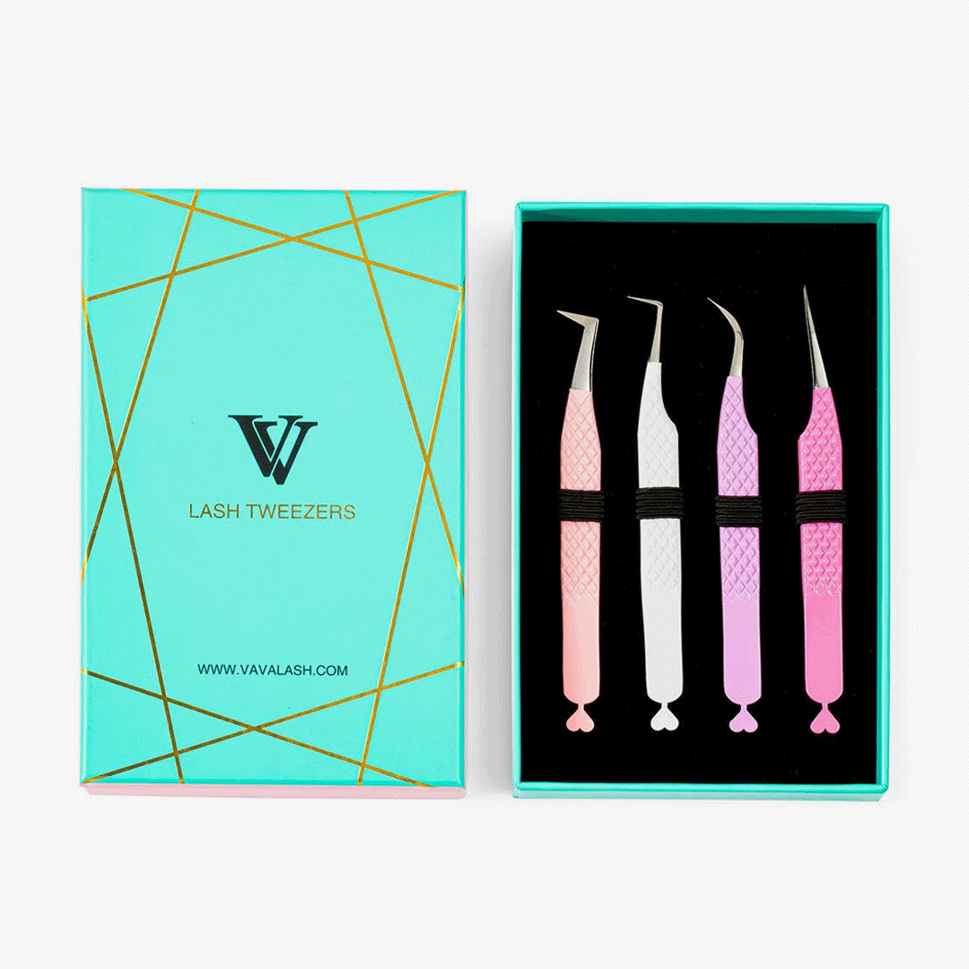 Heart-shaped Professional Eyelash Extensions Tweezers Kit