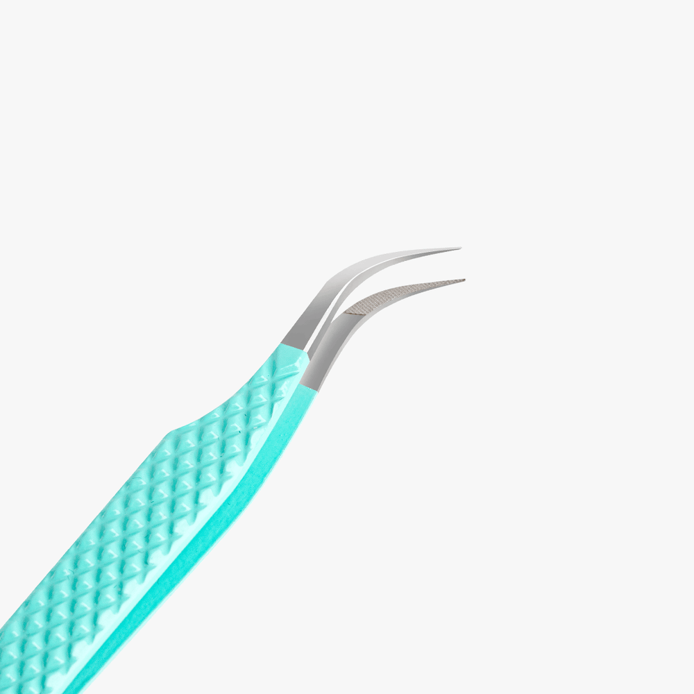 VG-04 Fiber Tip Blue Coated Curved Tweezers for Volume Lashes SC-1