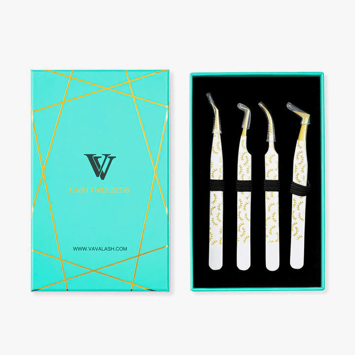 White Colored  Lash Tweezers Kit With Lash Print