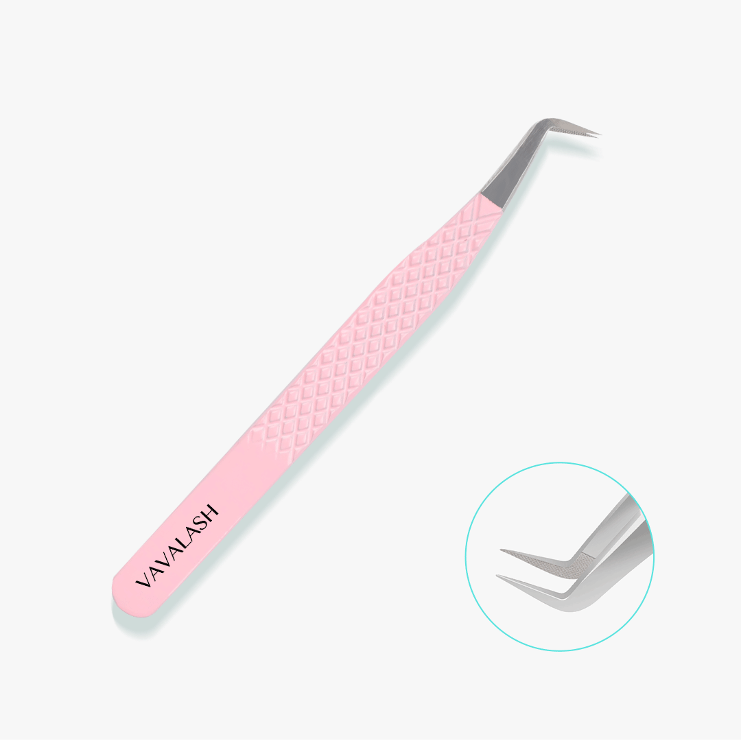 VL-03 Fiber Tip Peach Coated Curved Tweezers for Volume Lashes