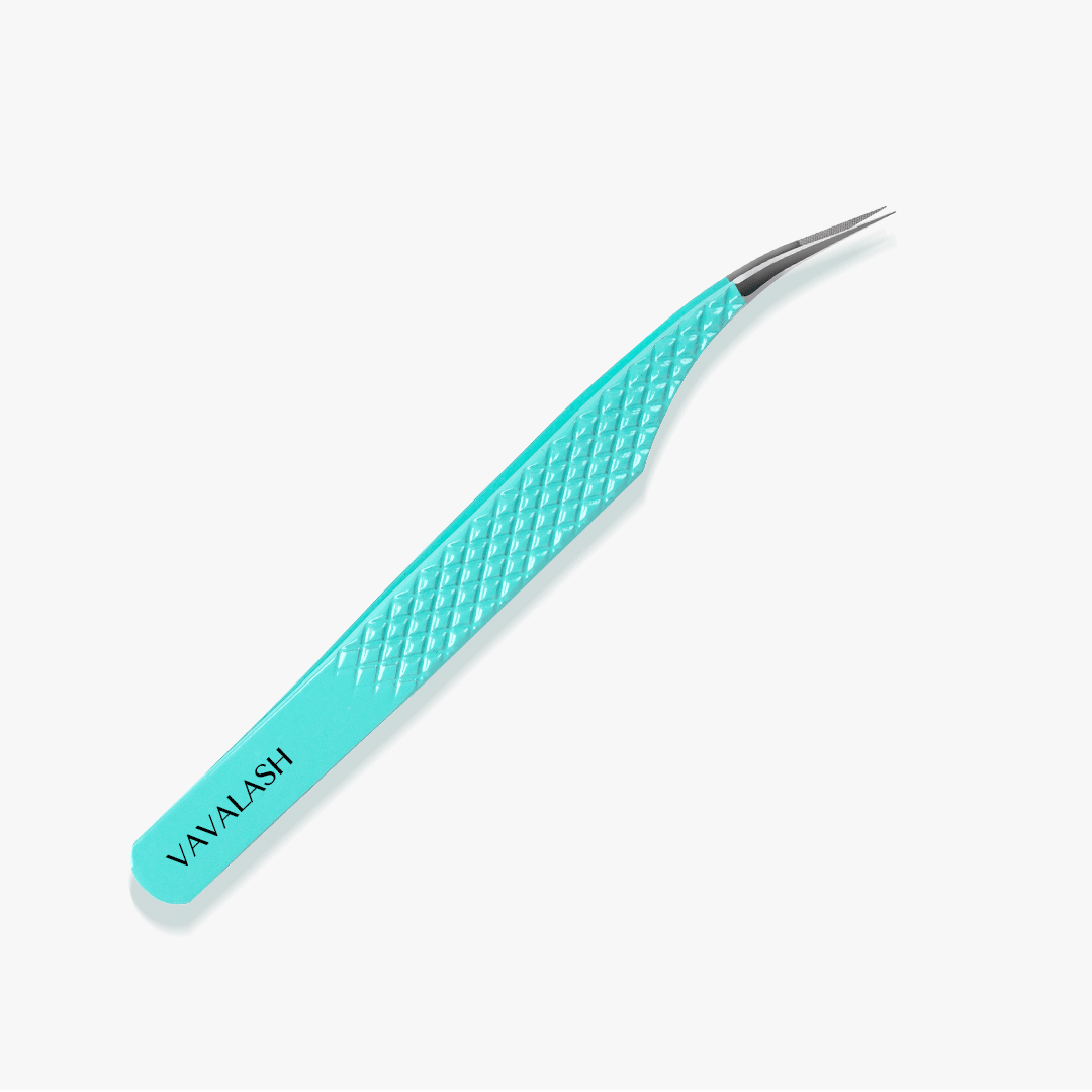 VG-05 Fiber Tip Blue Coated Curved Isolation Tweezers for Volume Eyelash Extensions-2