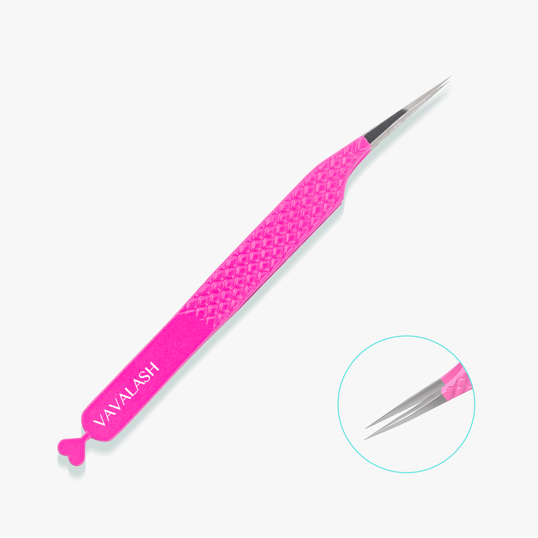 VP-12 Curved Pink Heart-shaped Isolation Tweezer for Eyelash Extension