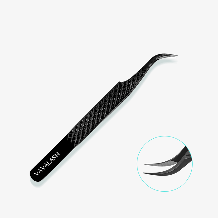 VA-02 Fiber Tip Black Coated Curved Tweezers for Volume Lashes