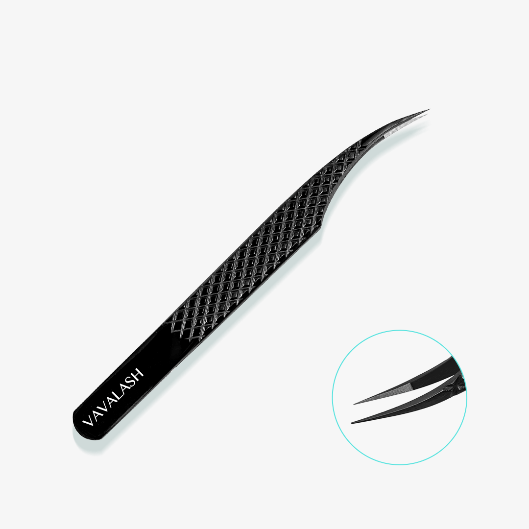 VA-03 Fiber Tip Black Coated Curved Isolation Tweezers for Volume Eyelash Extensions