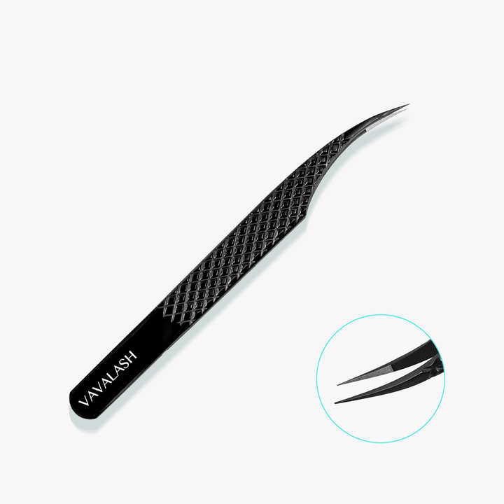VA-03 Fiber Tip Black Coated Curved Isolation Tweezers for Volume Eyelash Extensions