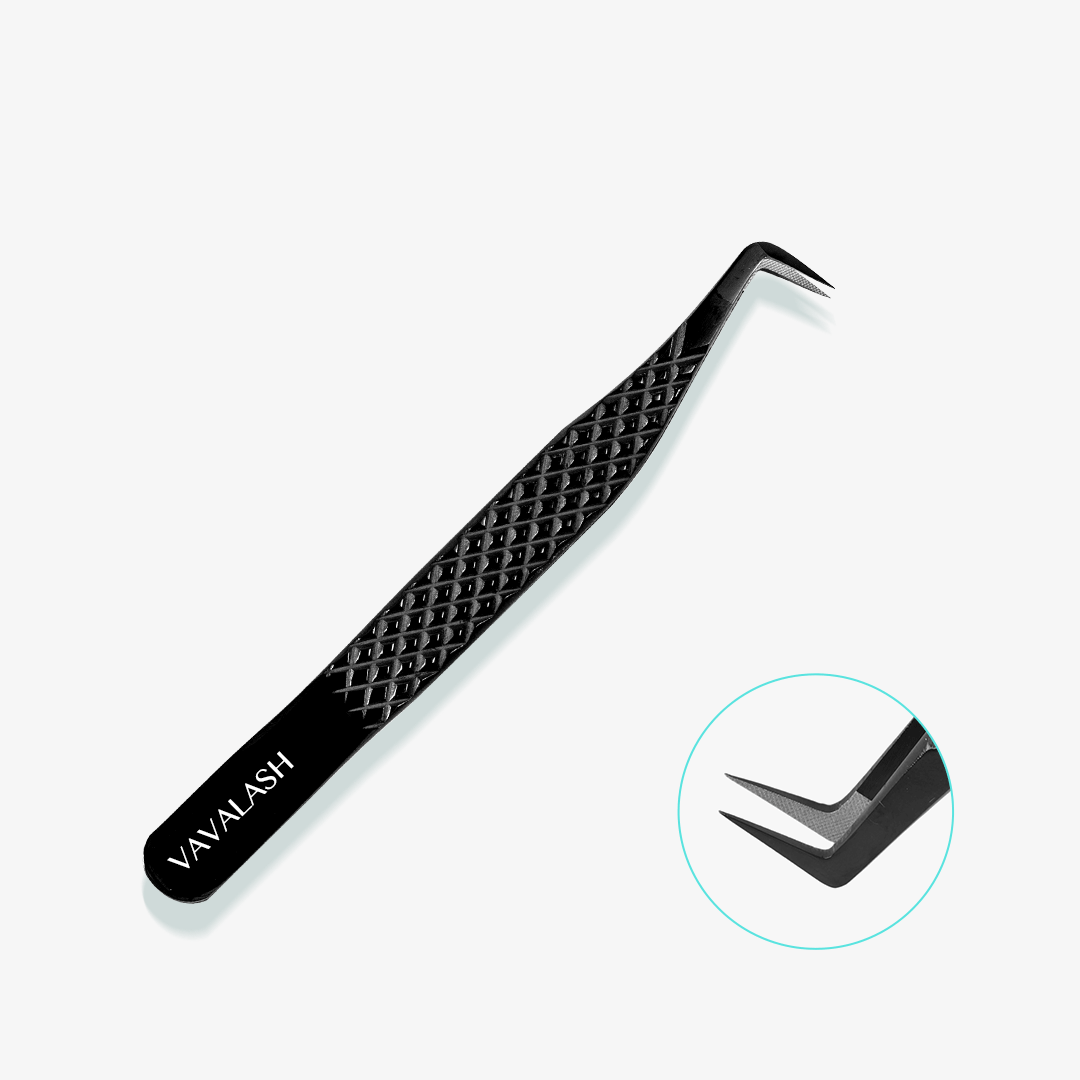 VA-01 Fiber Tip Black Coated Curved Tweezers for Volume Lashes SC