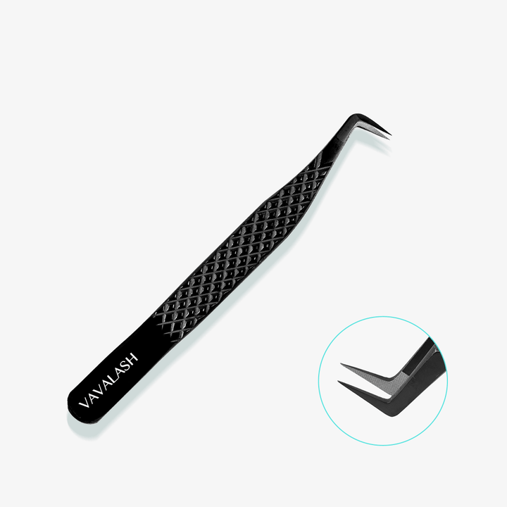 VA-01 Fiber Tip Black Coated Curved Tweezers for Volume Lashes SC