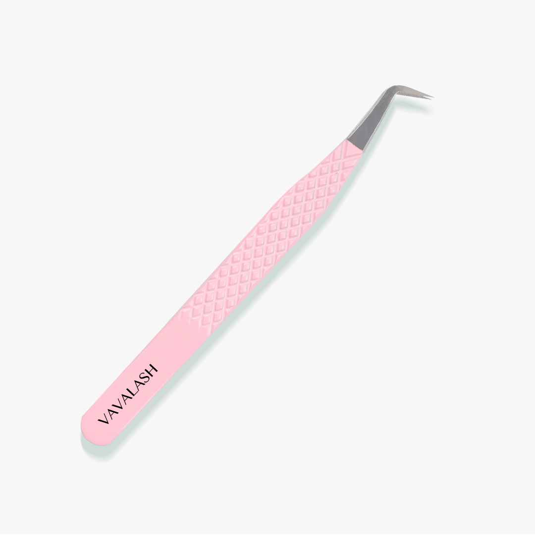 VL-03 Fiber Tip Peach Coated Curved Tweezers for Volume Lashes