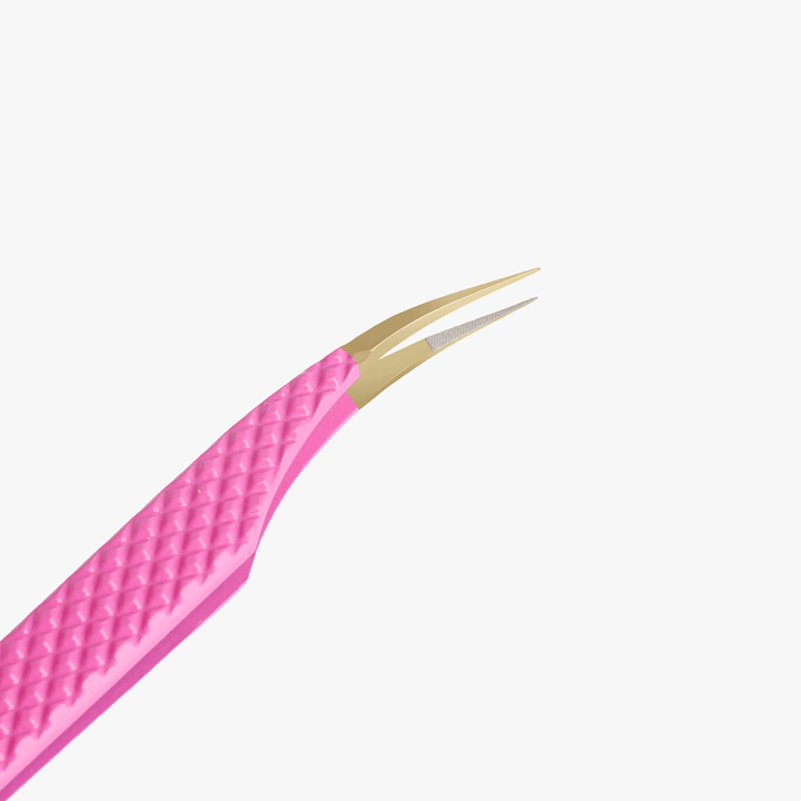 VC-06 Fiber Tip Pink Coated Curved Tweezers for Volume Eyelash Extensions-1