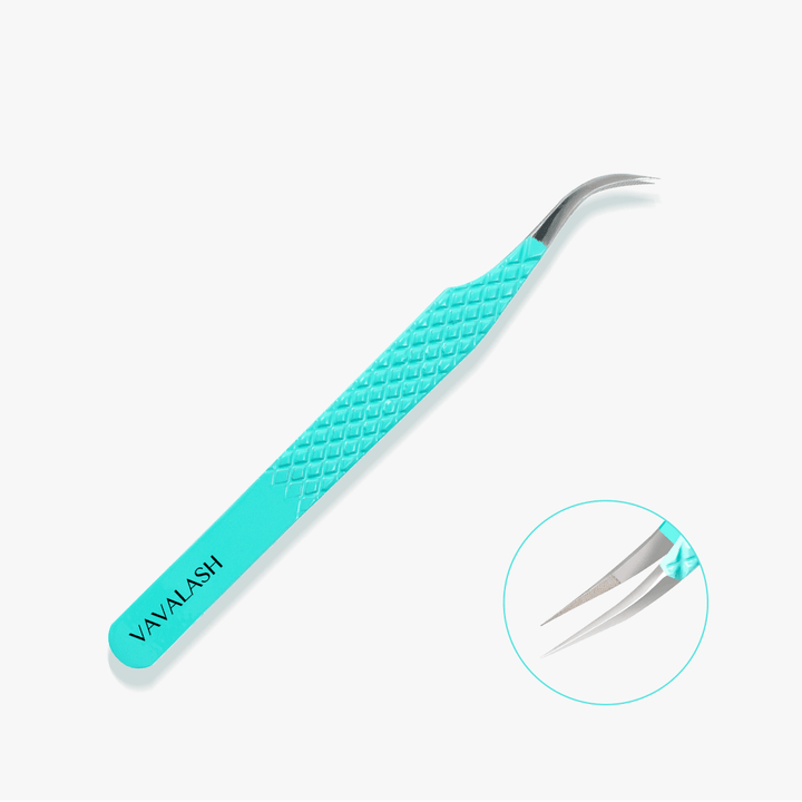 VG-04 Fiber Tip Blue Coated Curved Tweezers for Volume Lashes