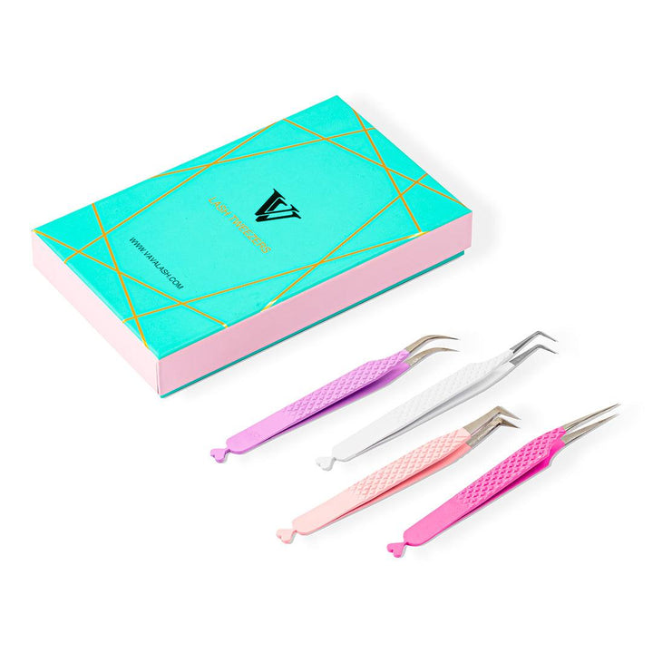 Heart-shaped Professional Eyelash Extensions Tweezers Kit