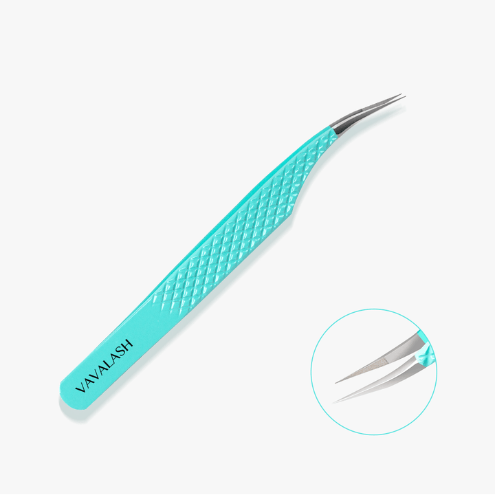 VG-05 Fiber Tip Blue Coated Curved Isolation Tweezers for Volume Eyelash Extensions