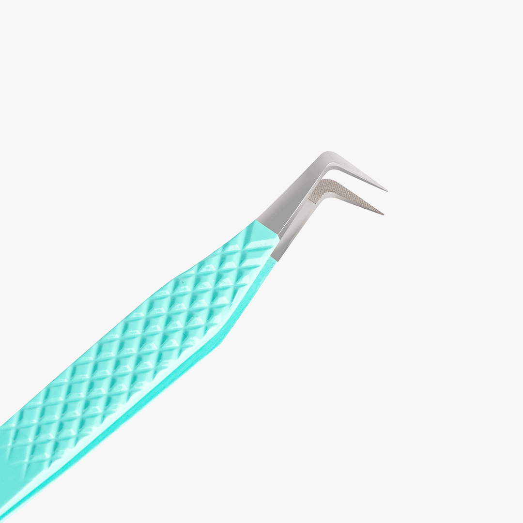 VG-02 Fiber Tip Blue Coated Curved Tweezers for Volume Lashes SC