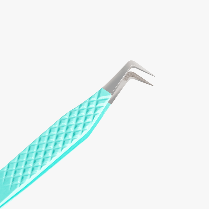 VG-02 Fiber Tip Blue Coated Curved Tweezers for Volume Lashes