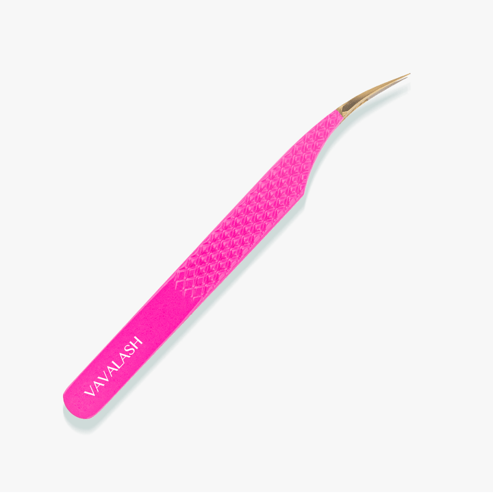 VC-06 Fiber Tip Pink Coated Curved Tweezers for Volume Eyelash Extensions-2