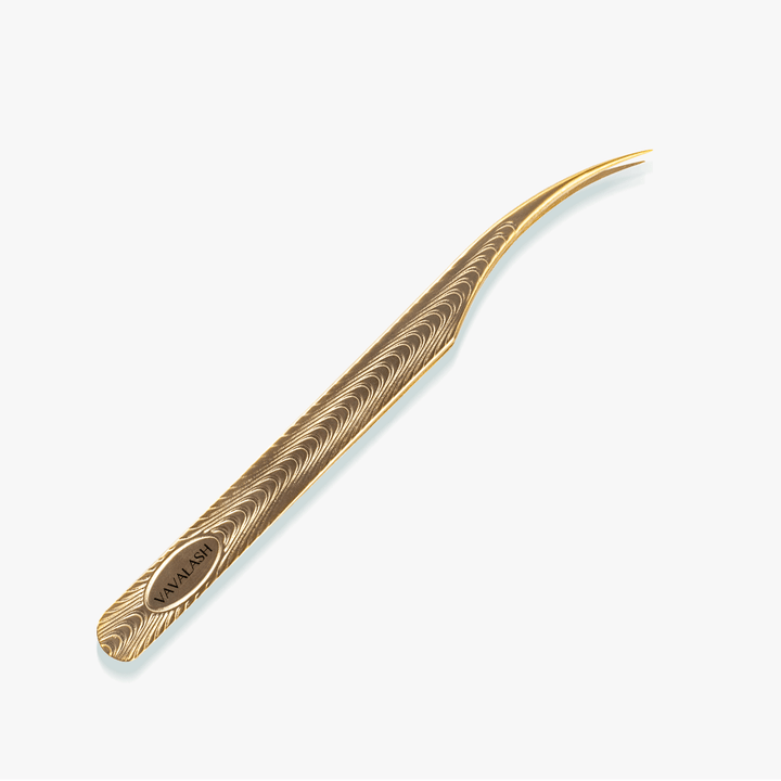 VF-05 Champagne Gold Curved Tip Tweezers for Eyelash Extensions