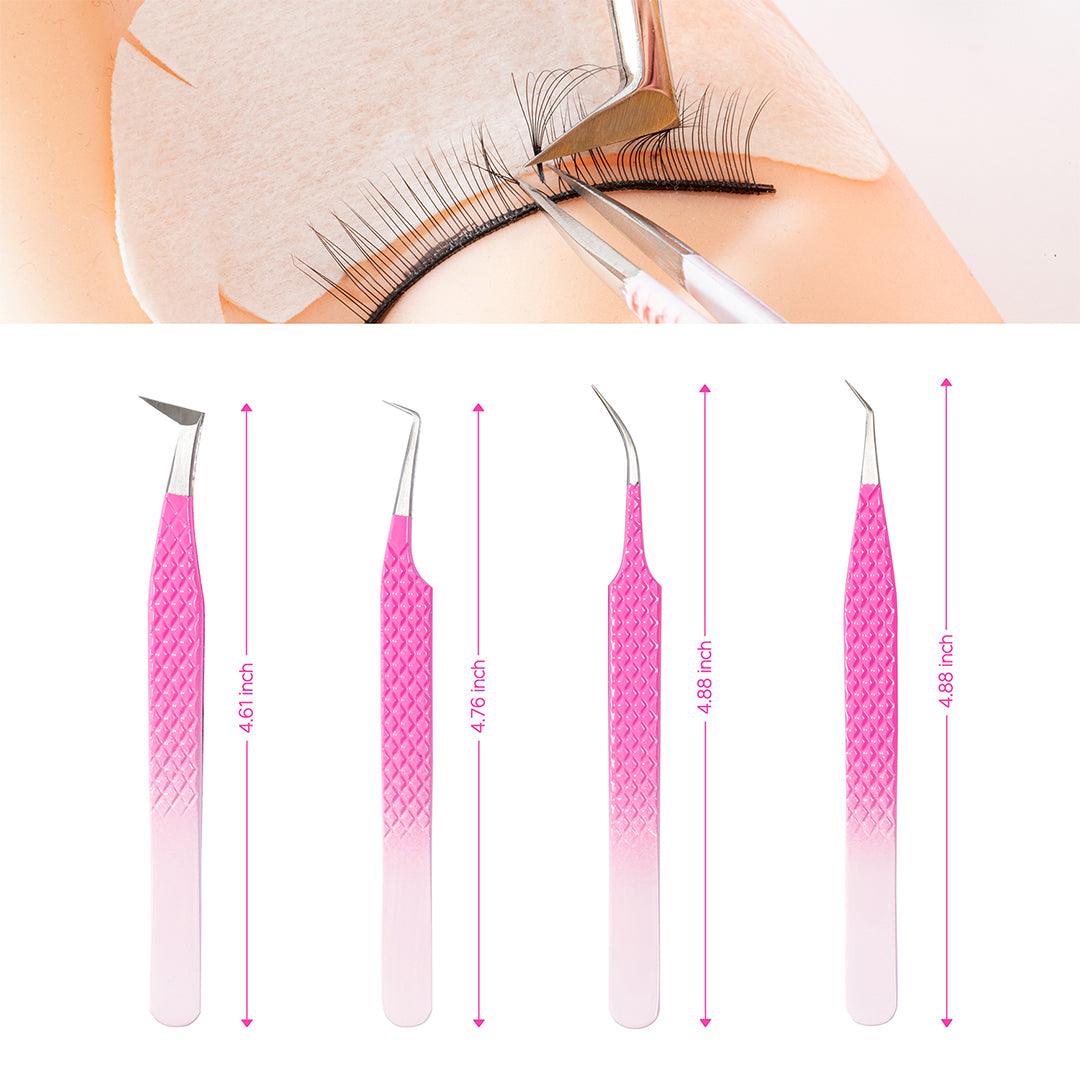 Ombre Pink-White Professional Eyelash Extensions Tweezers Kit