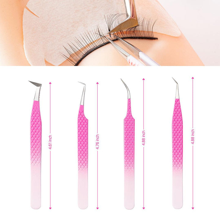 Ombre Pink-White Professional Eyelash Extensions Tweezers Kit