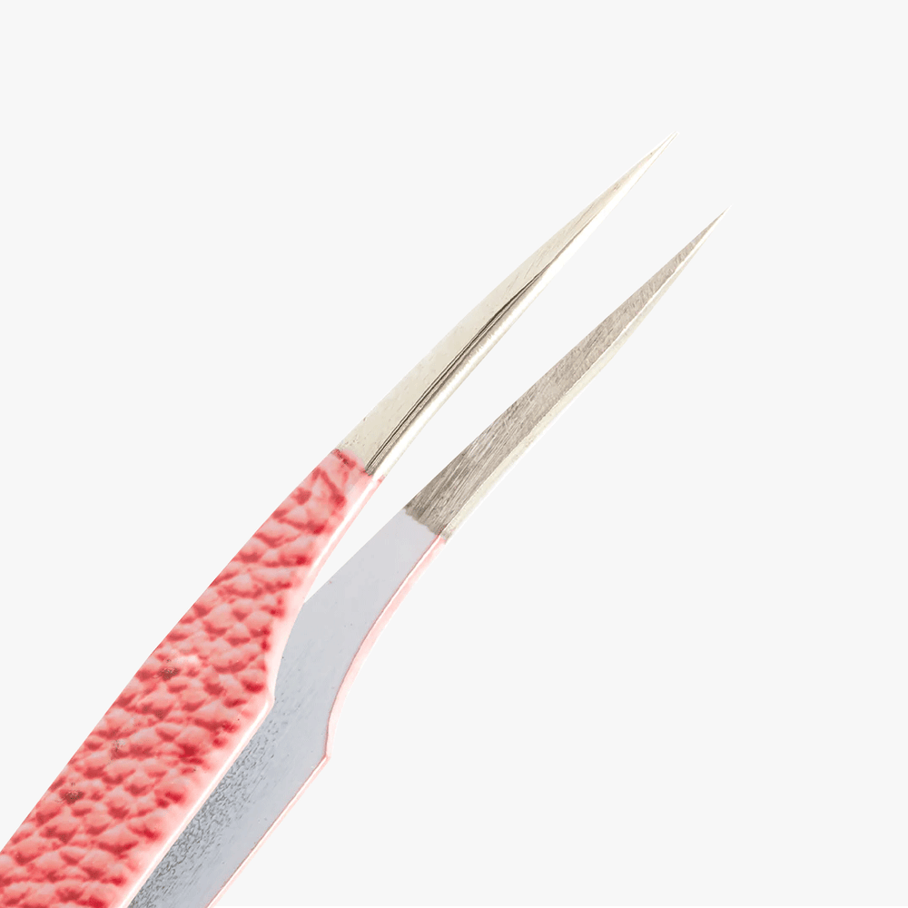 VD-01 Pink Leather Pattern Professional Eyelash Extensions Tweezer 2