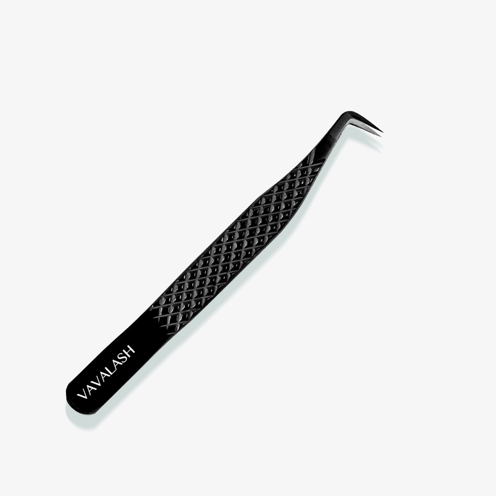 VA-01 Fiber Tip Black Coated Curved Tweezers for Volume Lashes