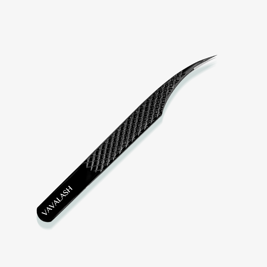 VA-03 Fiber Tip Black Coated Curved Isolation Tweezers for Volume Eyelash Extensions-1