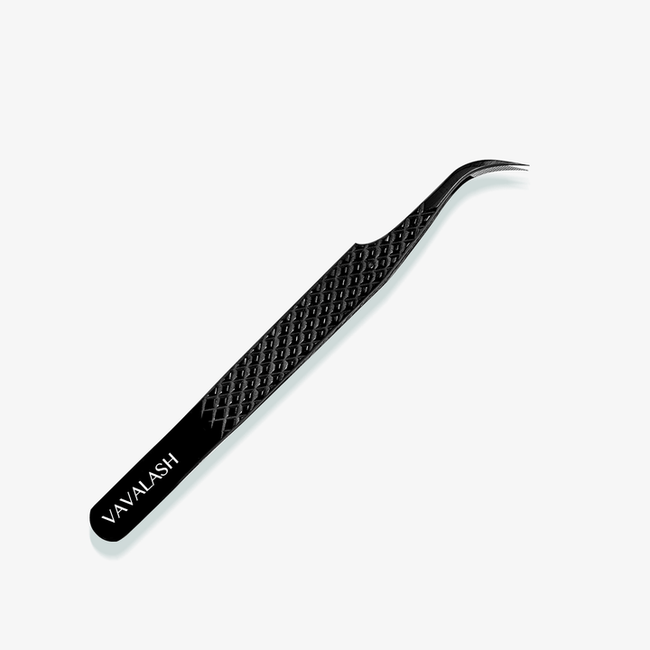 VA-02 Fiber Tip Black Coated Curved Tweezers for Volume Lashes-2