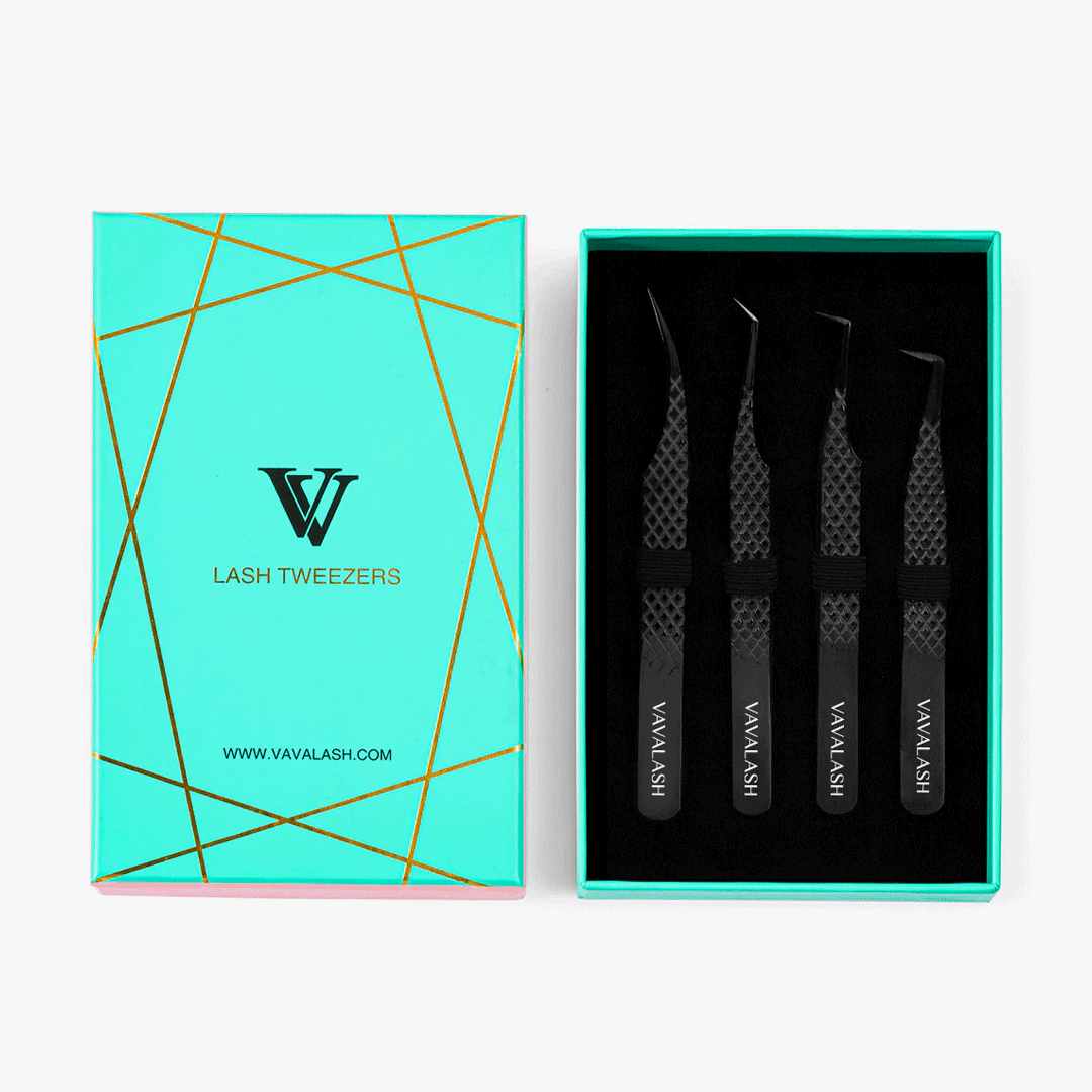 Black Professional Eyelash Extensions Tweezers Kit SC