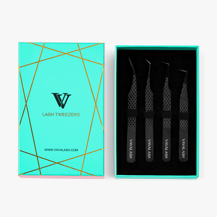 Black Professional Eyelash Extensions Tweezers Kit SC
