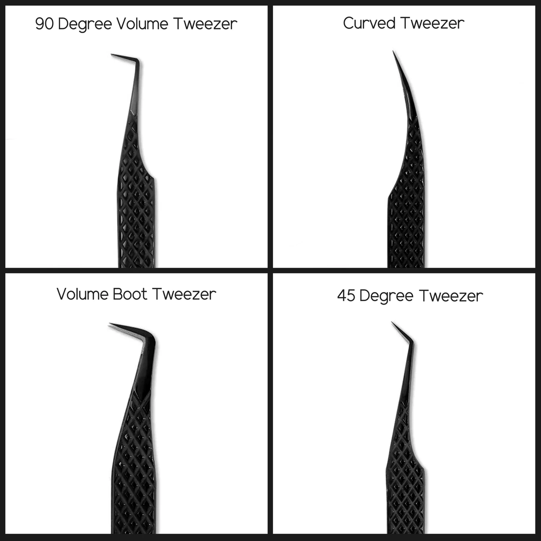 Black Professional Eyelash Extensions Tweezers Kit SC