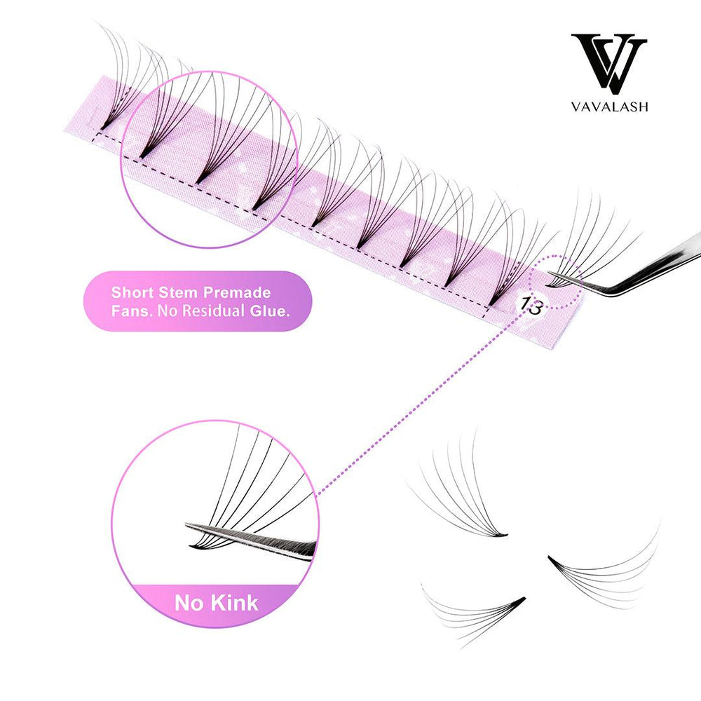 6D Short Stem Premade Volume Fans 12 Lines