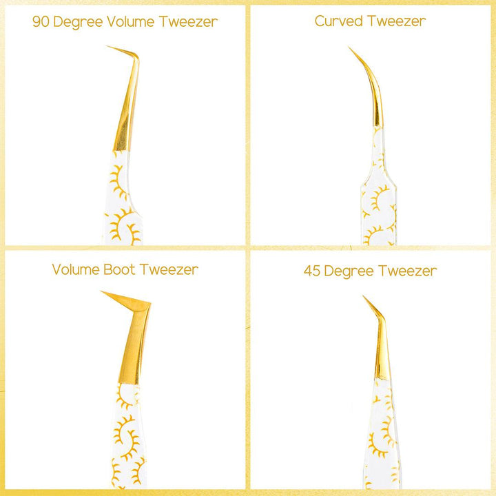 White Colored  Lash Tweezers Kit With Lash Print